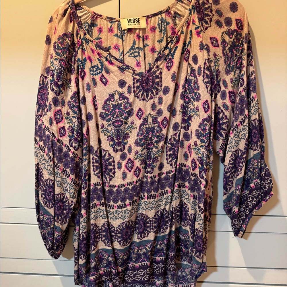 Multicolored Ruffled 3/4 Sleeve Blouse
